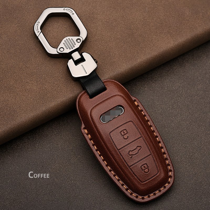Luxury Audi Car Remote Key Cover Shell Leather Protector Holder A6 A7 A8 E-tron Q5 Q7 Q8 C8 D5 Fob Accessories Zinc Alloy