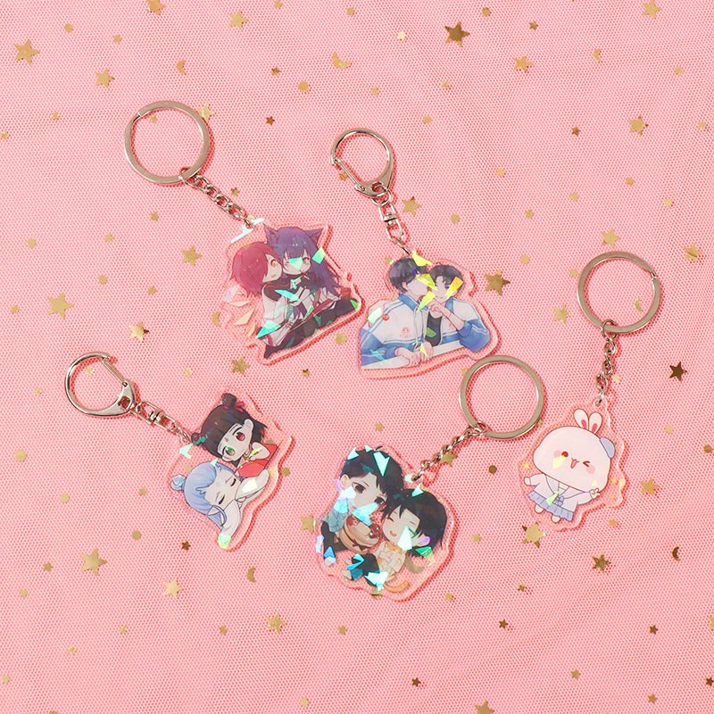 Custom Clear Acrylic Keychain Logo Cartoon Epoxy Keychain Charm Pin Stand Plastic Key Chain Anime Acrylic Keychain Custom