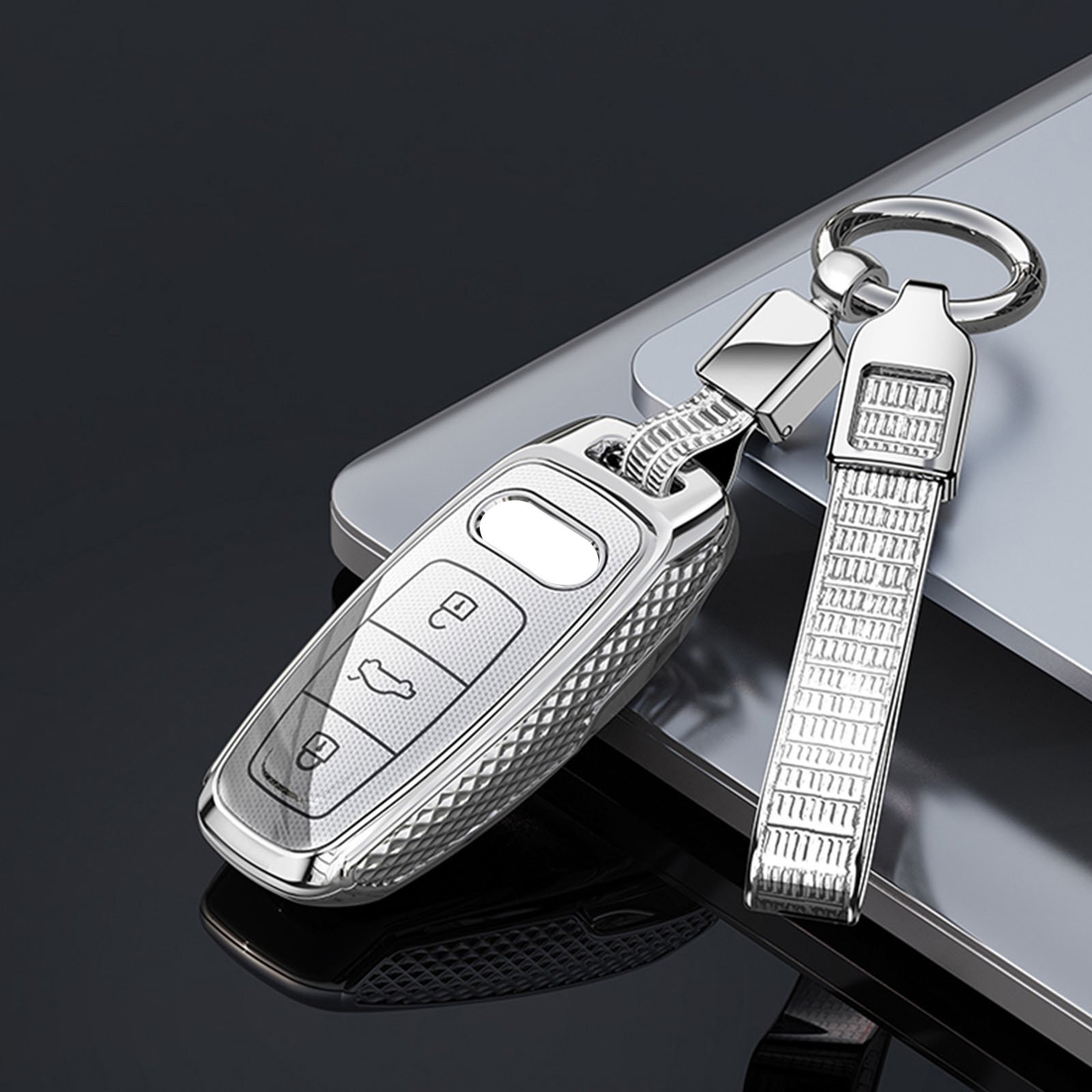 Metal Remote Key Fob Cover Audi A3 A2 Q3 S3 RS3 Keyless Shell Keychain Protector Car Accessory Key Ring Styling Protection