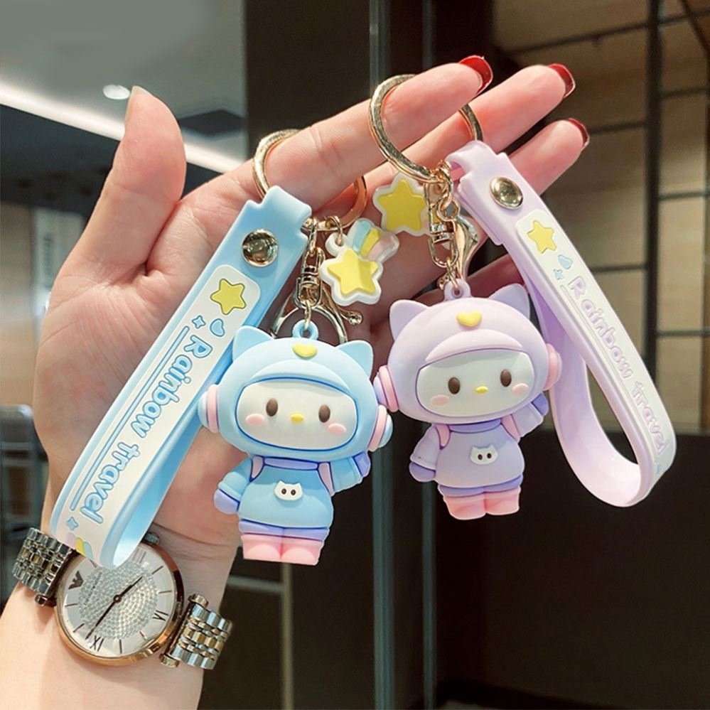 Keychain Cartoon Doll Car, Key Bag Accessories Cute Cartoon 3d Keychains Pvc Silicone Keyring With Wrist Strap Key Chain/