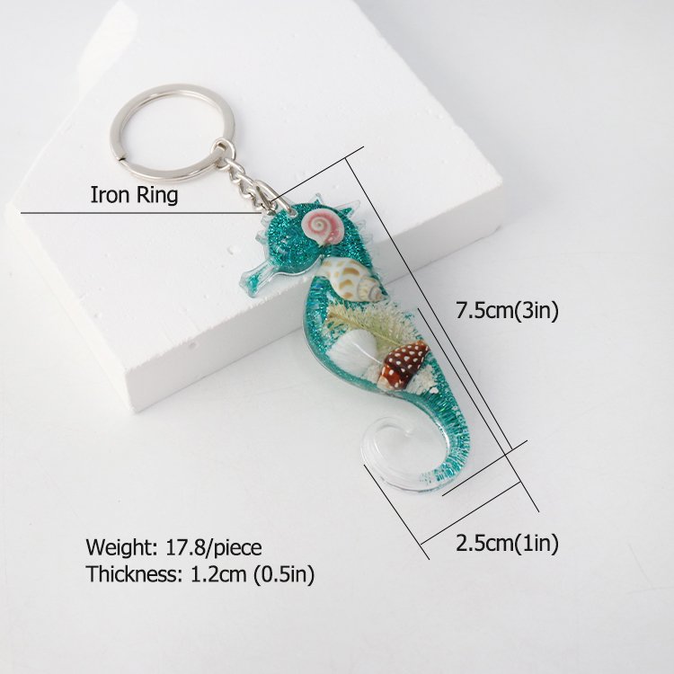 Ocean Beach Keychains Sea Horse Key Chain Real Shell in Resin Jewelry Epoxy Purse Car Keyring Accessories for Women Girl