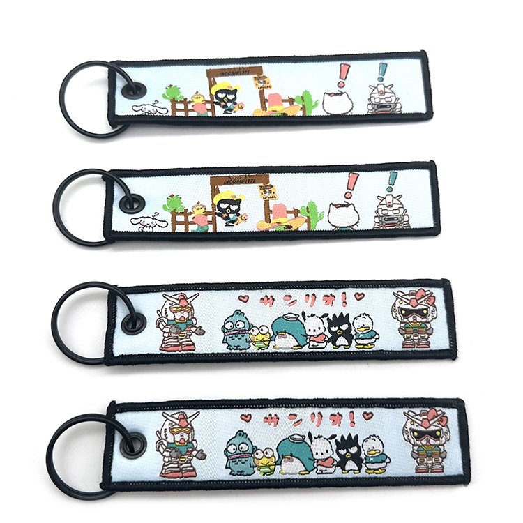 YYX Creative Fabric Keychain Jet Tag Custom Cartoon Anime Cute Woven Logo Fabric Keychain Jet Tag bag decoration accessories