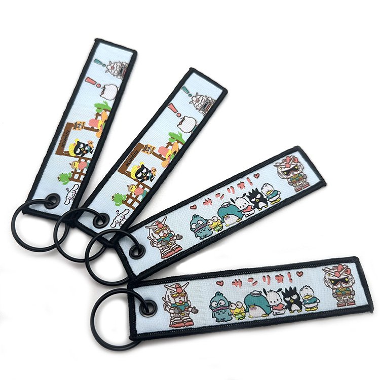 YYX Creative Fabric Keychain Jet Tag Custom Cartoon Anime Cute Woven Logo Fabric Keychain Jet Tag bag decoration accessories