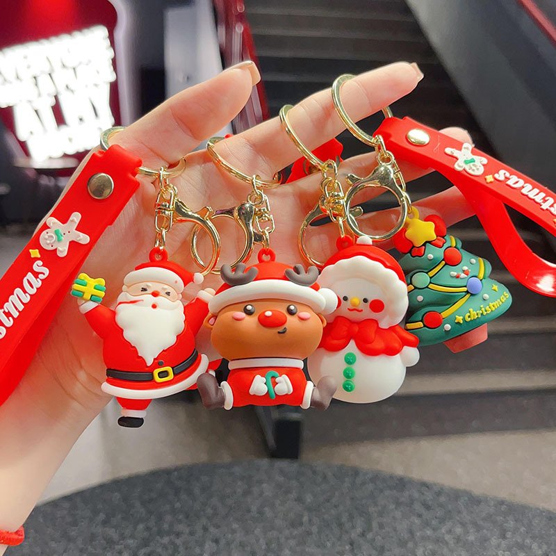 Factory Outlet Wholesale New Christmas Pvc Keychain Cartoon 3D Snowman Santa Claus Tree Deer Keychain Car Key Bag Charm Keychain