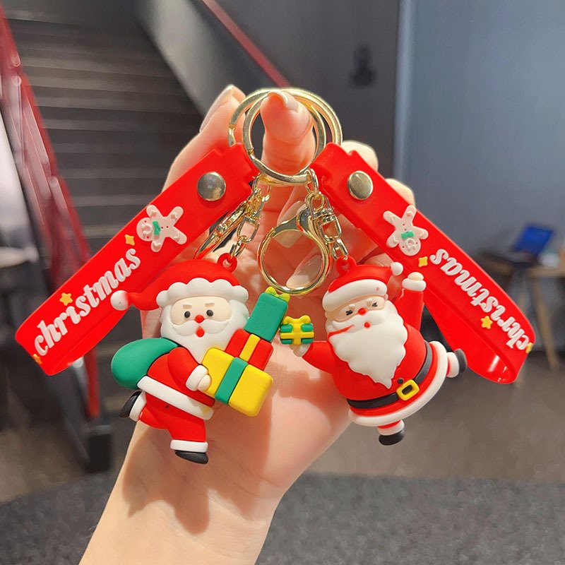 Factory Outlet Wholesale New Christmas Pvc Keychain Cartoon 3D Snowman Santa Claus Tree Deer Keychain Car Key Bag Charm Keychain
