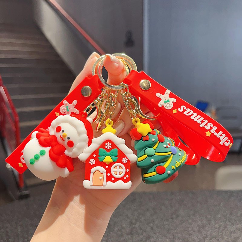 Factory Outlet Wholesale New Christmas Pvc Keychain Cartoon 3D Snowman Santa Claus Tree Deer Keychain Car Key Bag Charm Keychain