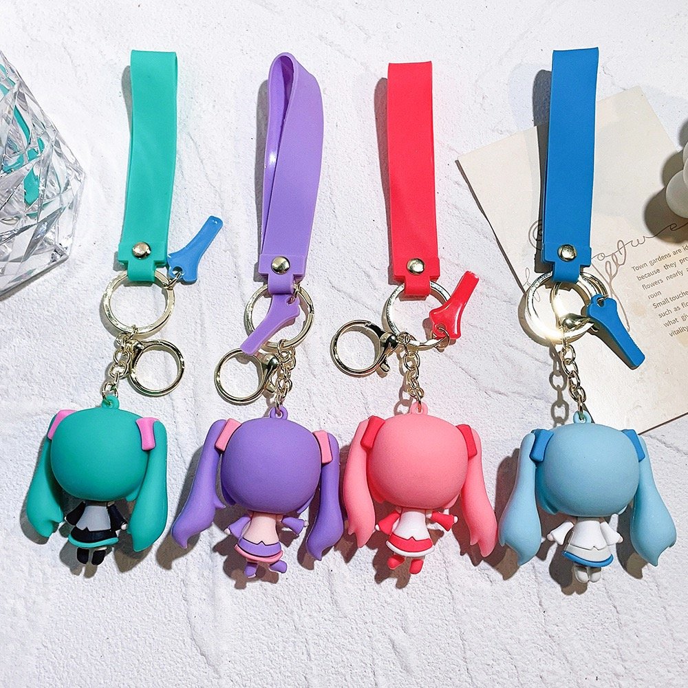 3D silicon Cute cartoon Anime character miku keychain Accessories promotional bag pendant pvc rubber car key Ring keychain