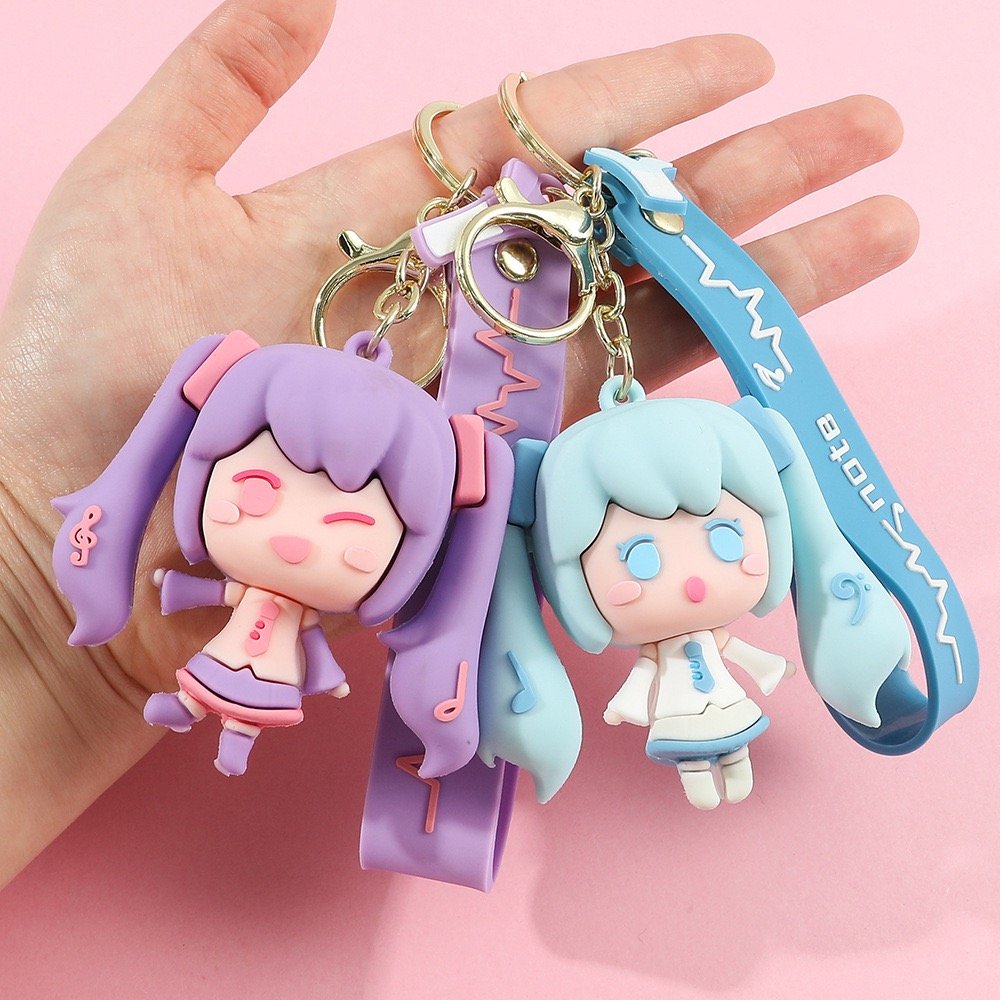 3D silicon Cute cartoon Anime character miku keychain Accessories promotional bag pendant pvc rubber car key Ring keychain
