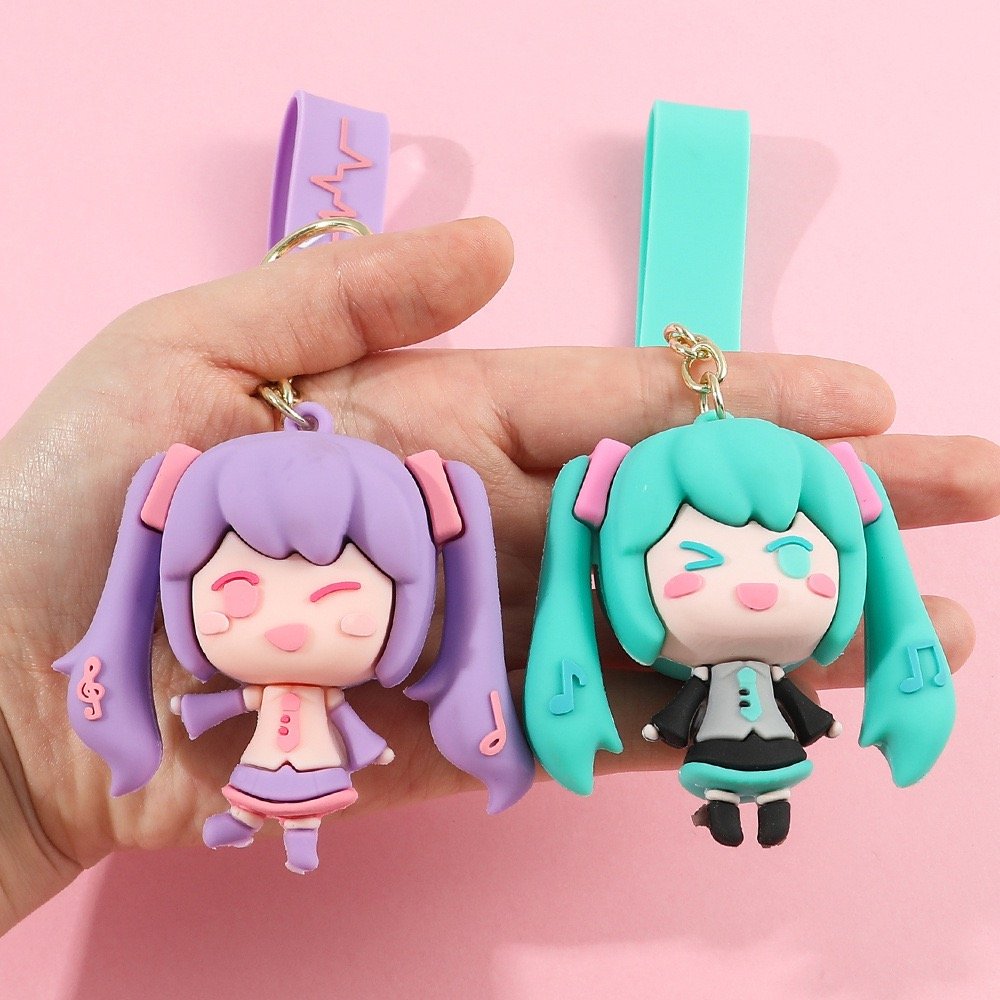 3D silicon Cute cartoon Anime character miku keychain Accessories promotional bag pendant pvc rubber car key Ring keychain