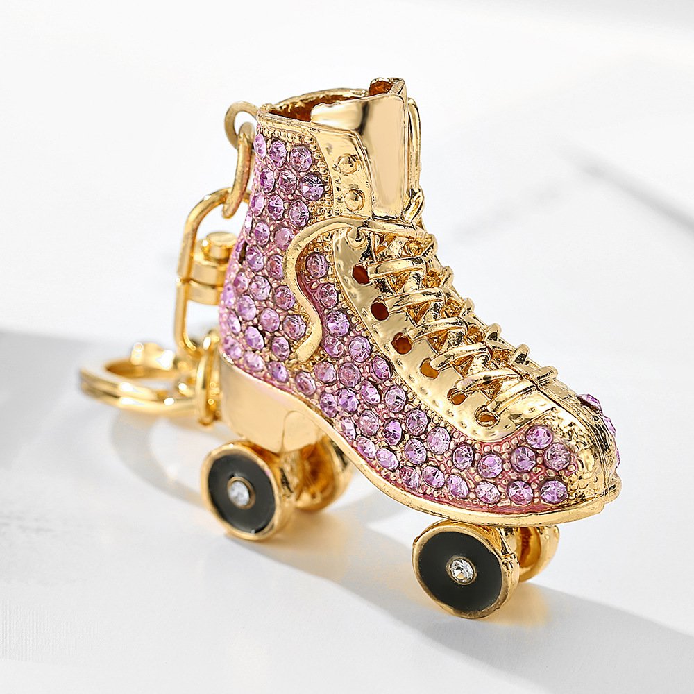 2024 High Quality Colorful Diamond Inlaid Hollow Keychain Roller Skate Shaped Fashion Creative Metal Key Rings For Bag