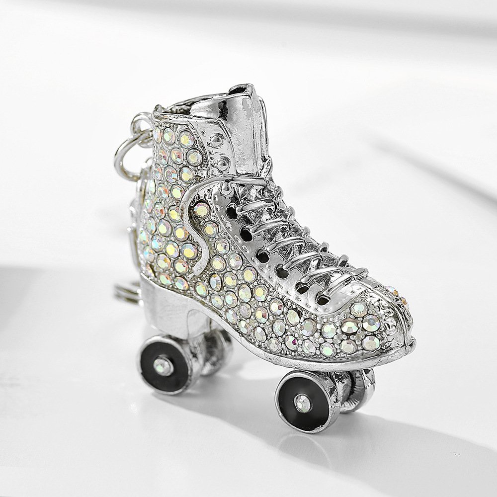2024 High Quality Colorful Diamond Inlaid Hollow Keychain Roller Skate Shaped Fashion Creative Metal Key Rings For Bag