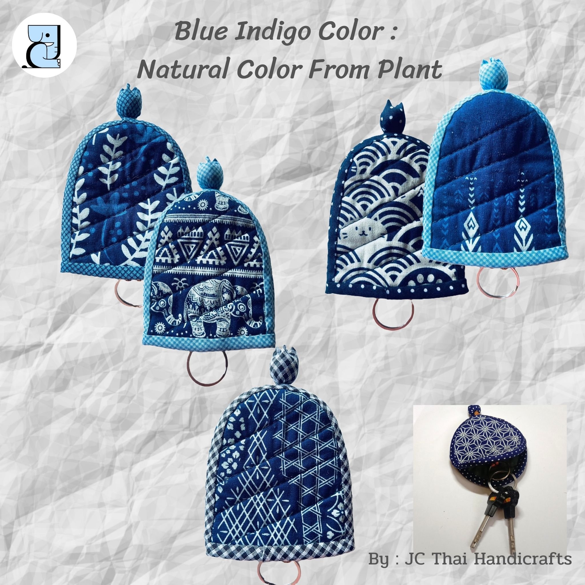 Thailand Creative Indigo Tie-Dyed Fabric Keychains Keyring Holder Souvenirs Promotional Car Accessories for Mother's Day Gifts