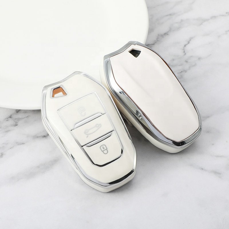 Wholesale Sliver Edge TPU Car Key Case Cover with keychain For Peugeot 408 508 2008 3008 4008 5008 Car Accessories Key Holder
