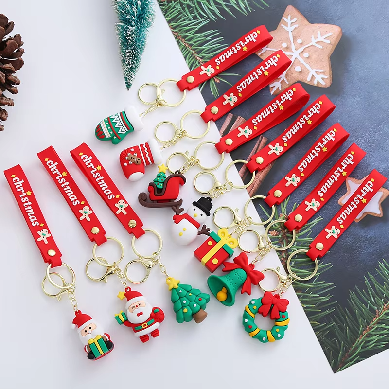 Wholesale Christmas Gifts Cute Soft Glue Doll Cute Key Ring Xmas Tree Snowman Accessories Pendant Keyring