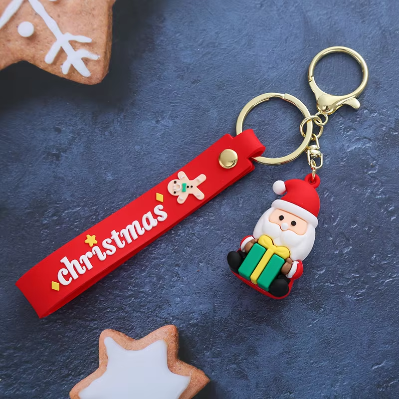 Wholesale Christmas Gifts Cute Soft Glue Doll Cute Key Ring Xmas Tree Snowman Accessories Pendant Keyring