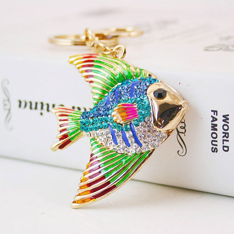 Wholesale Cute Key Chain Enamel Crystal Fish Pendant Multicolor Tropical Fish Keychain For Decoration