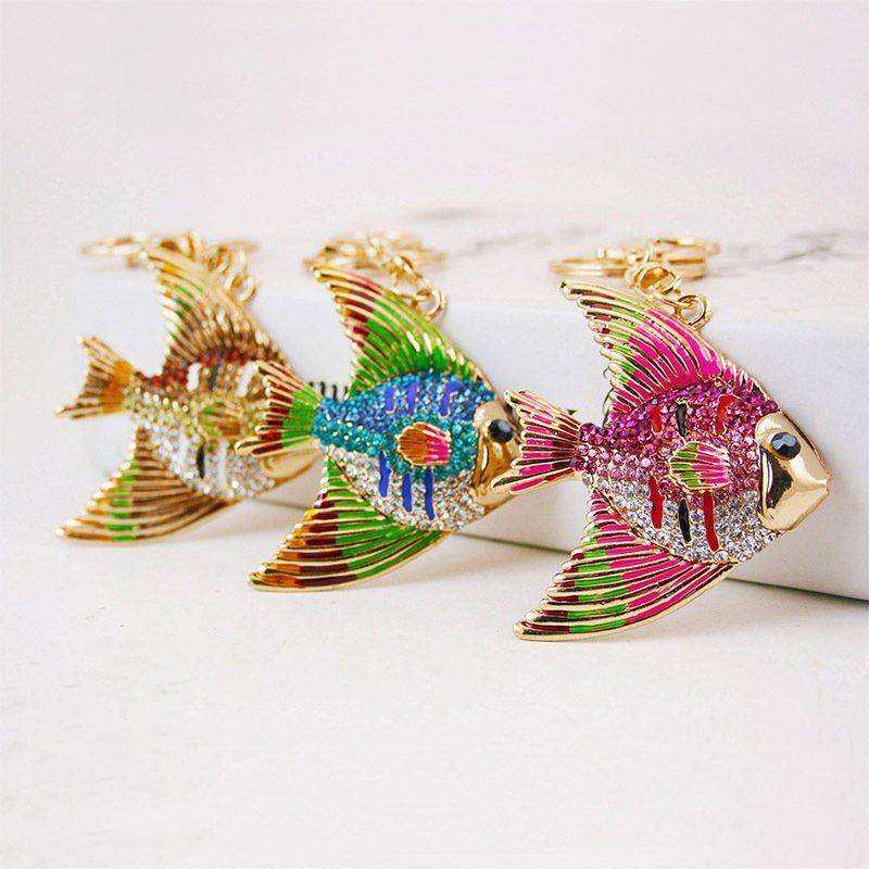 Wholesale Cute Key Chain Enamel Crystal Fish Pendant Multicolor Tropical Fish Keychain For Decoration
