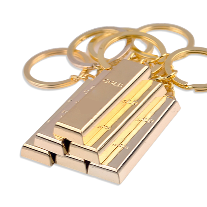 Factory Wholesale Creative Gift Zinc Alloy Faux Gold Bar Keychain Car Keyring Three-dimensional Small Decoration Accessories