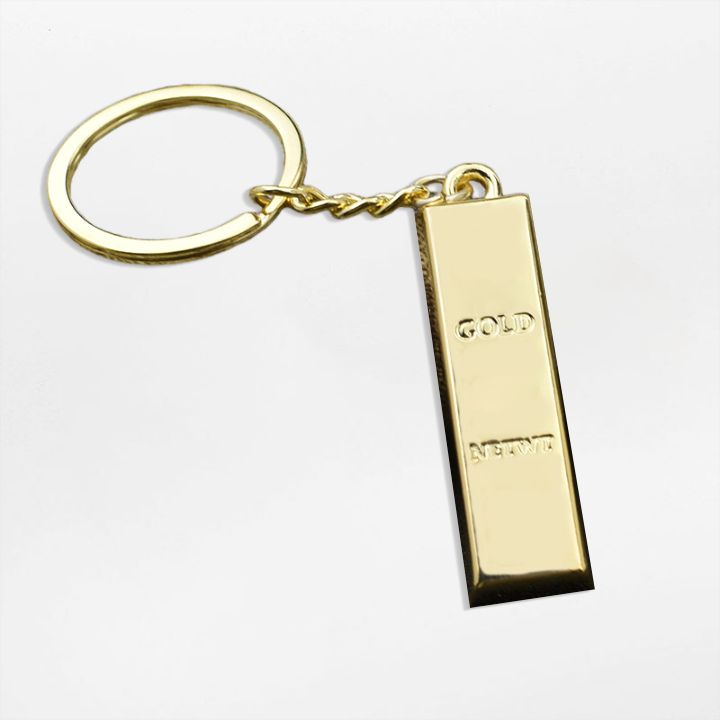 Factory Wholesale Creative Gift Zinc Alloy Faux Gold Bar Keychain Car Keyring Three-dimensional Small Decoration Accessories