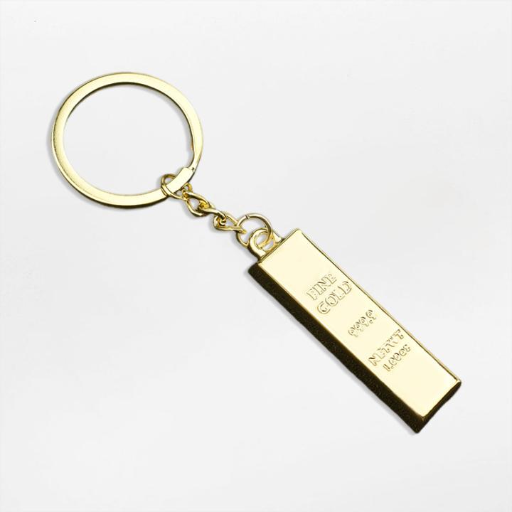 Factory Wholesale Creative Gift Zinc Alloy Faux Gold Bar Keychain Car Keyring Three-dimensional Small Decoration Accessories