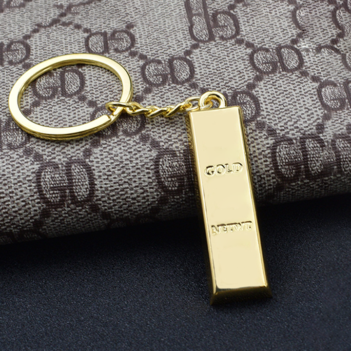 Factory Wholesale Creative Gift Zinc Alloy Faux Gold Bar Keychain Car Keyring Three-dimensional Small Decoration Accessories