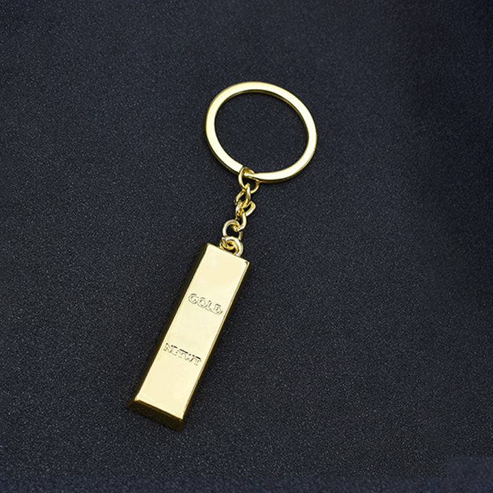 Factory Wholesale Creative Gift Zinc Alloy Faux Gold Bar Keychain Car Keyring Three-dimensional Small Decoration Accessories