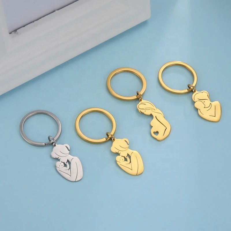 Family New Born Baby Mother And Kid Keychain Car Key Chain Stainless Steel Jewelry Accessories Mother's Day Gift For Wife Mom