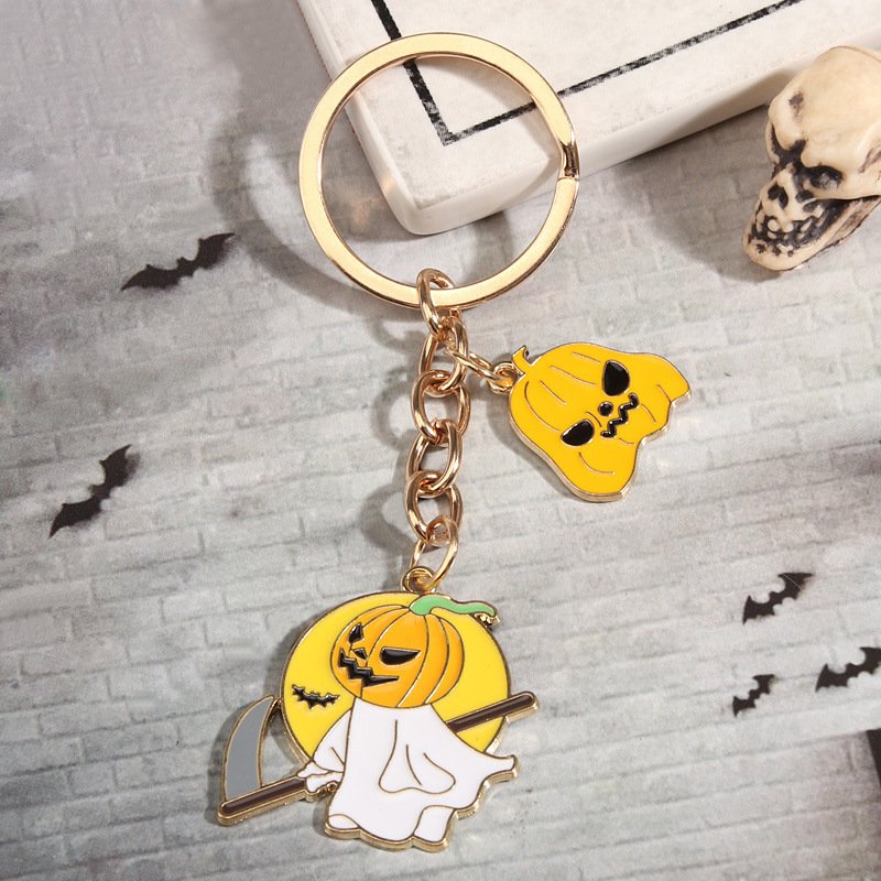New Creative Halloween Cartoon Funny Pumpkin Ghost Alloy Doll Key Chain Car Bag Pendant For Friends Holiday Party Gifts Key Ring