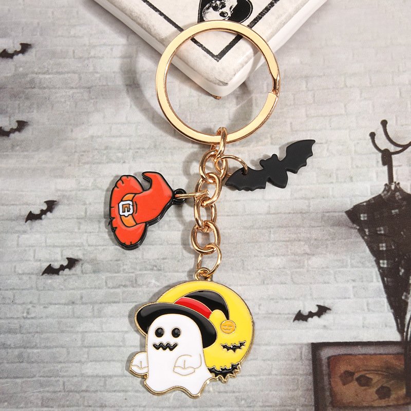 New Creative Halloween Cartoon Funny Pumpkin Ghost Alloy Doll Key Chain Car Bag Pendant For Friends Holiday Party Gifts Key Ring
