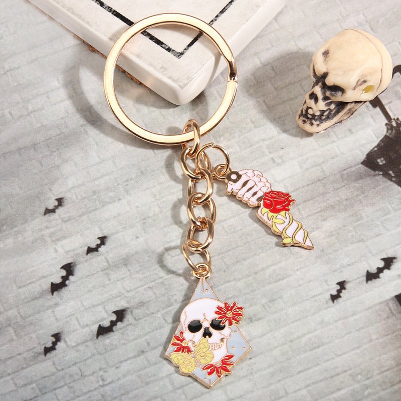 New Creative Halloween Cartoon Funny Pumpkin Ghost Alloy Doll Key Chain Car Bag Pendant For Friends Holiday Party Gifts Key Ring