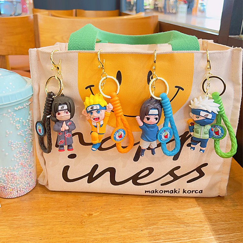 3D Doll Lovely Cartoon Ninja Keychain Car Key Accessories Promotional Gifts Anti-Lost Key Chain with Wrist Strap PVC Key Ring