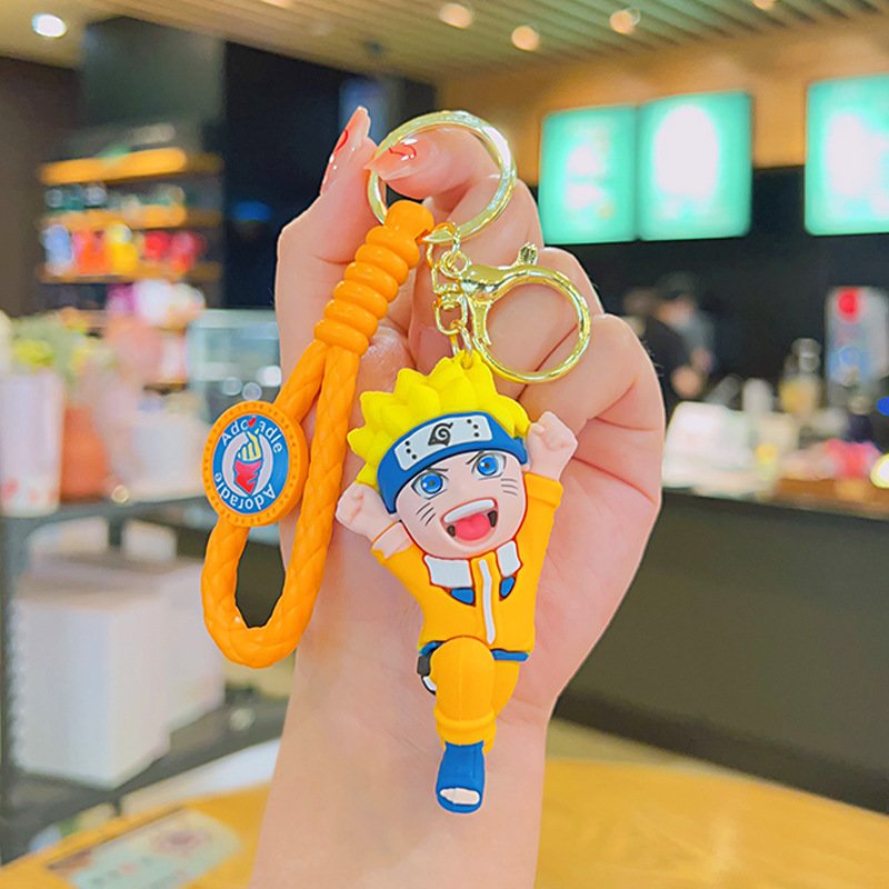 3D Doll Lovely Cartoon Ninja Keychain Car Key Accessories Promotional Gifts Anti-Lost Key Chain with Wrist Strap PVC Key Ring