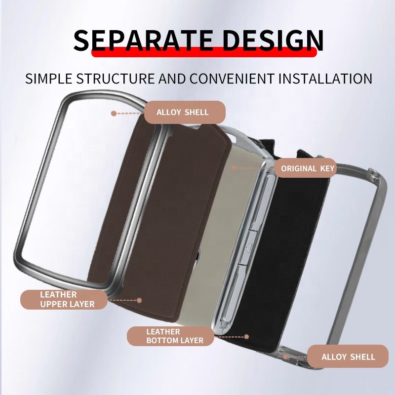 China Factory Price Car Key Fob Case New Leather Key Cover Zinc Alloy Made Protective Model Fit Car Key Case