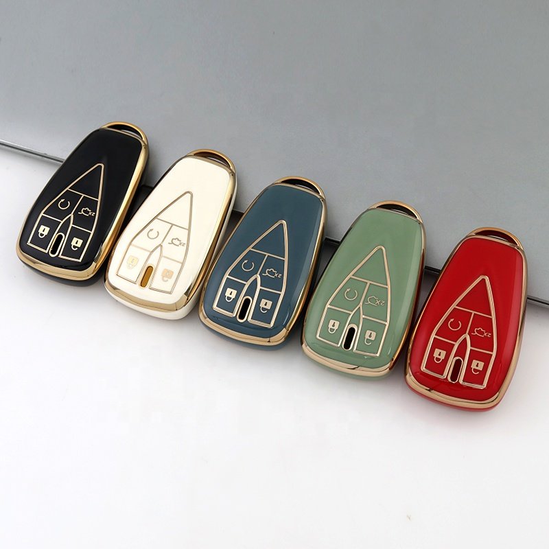 Gold Edge TPU Car Key Case Cover Fit for Changan CS35 CS75 V3 CS15 V5 V7 Oushang A600 A800 Raeton 3button Key Holder Accessories