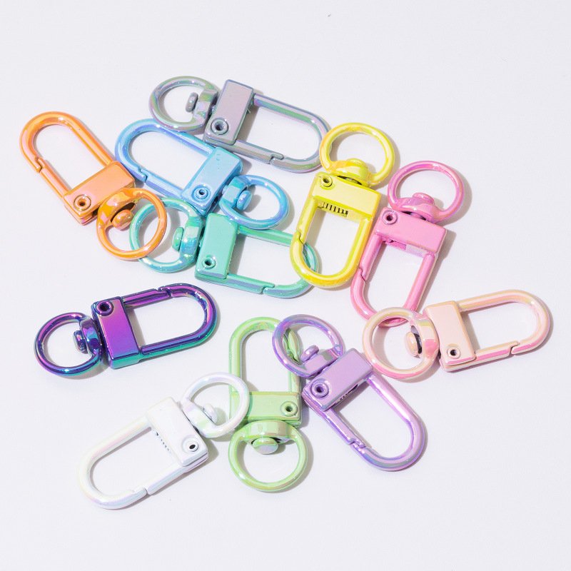 Wholesale Colourful Spring Buckle Uv Plating Keychain DIY Accessories Alloy Connecting Ring Metal Lobster Claw Spring Keychain