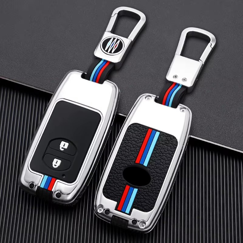 Auto Accessories 2-button Metal+Silicone Remote Car Key Cover Case Smart Key Shell Fob Holder Fit for Toyota