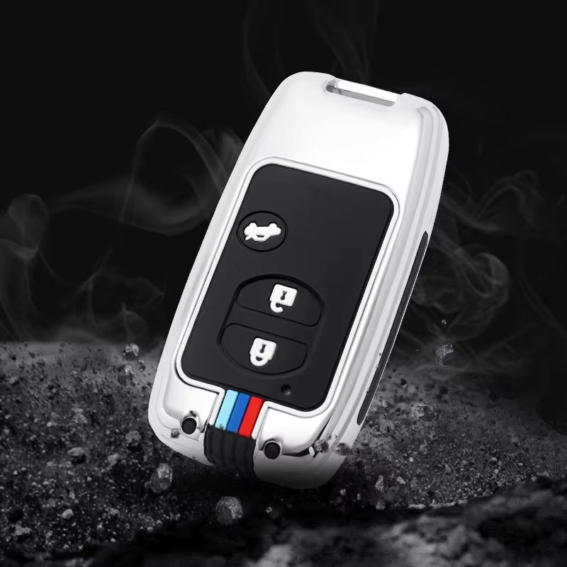 Auto Accessories 2-button Metal+Silicone Remote Car Key Cover Case Smart Key Shell Fob Holder Fit for Toyota