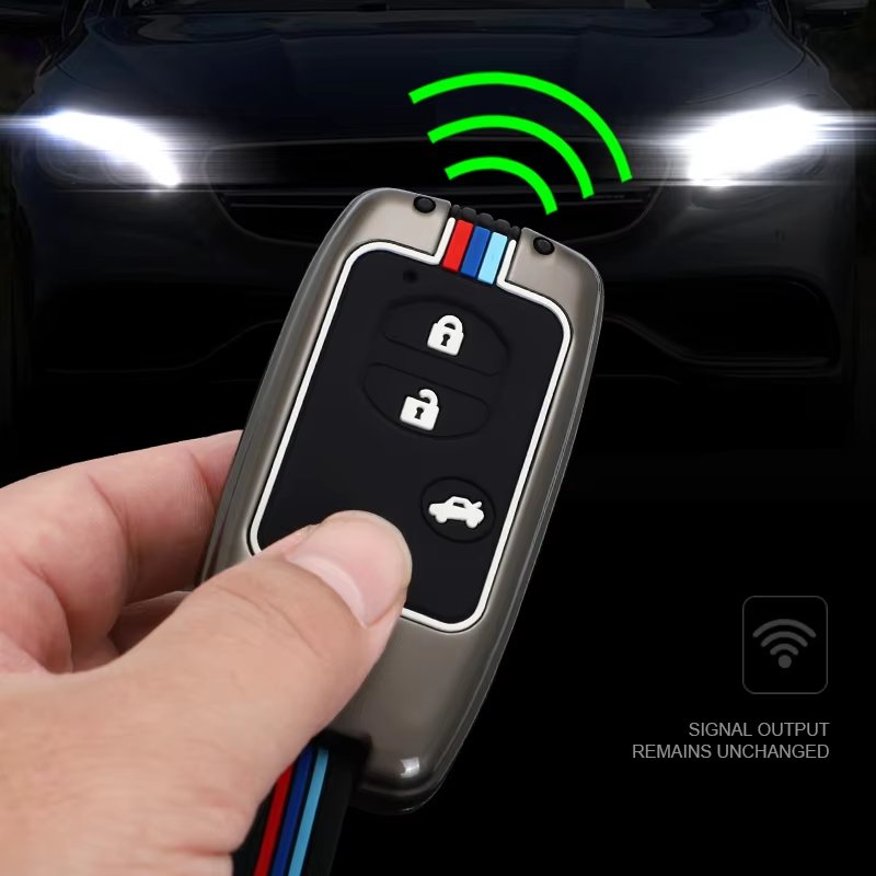 Auto Accessories 2-button Metal+Silicone Remote Car Key Cover Case Smart Key Shell Fob Holder Fit for Toyota