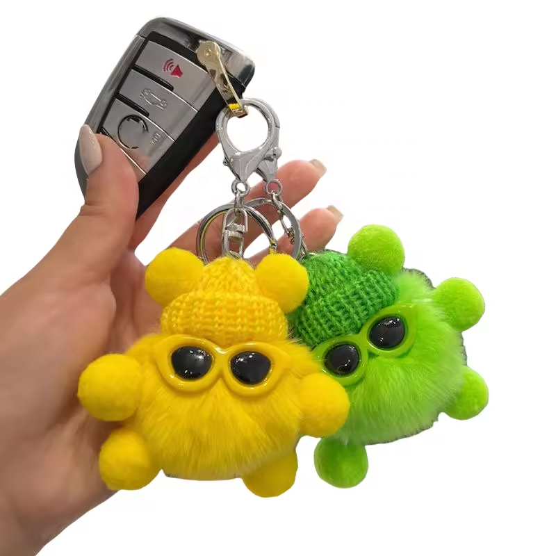 Cute Cartoon Plush Doll Keychain Soft Pom Pom Fluffy Ball Woolen Weaving Keychain For Women Car Backpack Purse Charm Accessories