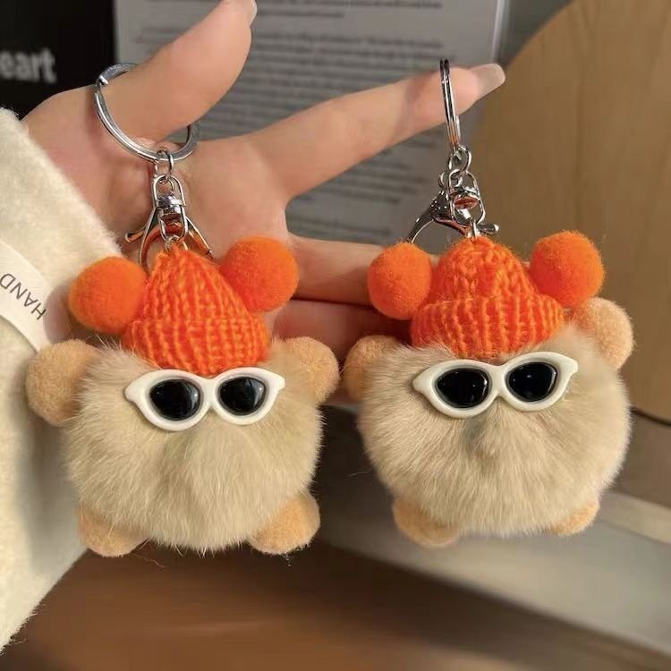 Cute Cartoon Plush Doll Keychain Soft Pom Pom Fluffy Ball Woolen Weaving Keychain For Women Car Backpack Purse Charm Accessories
