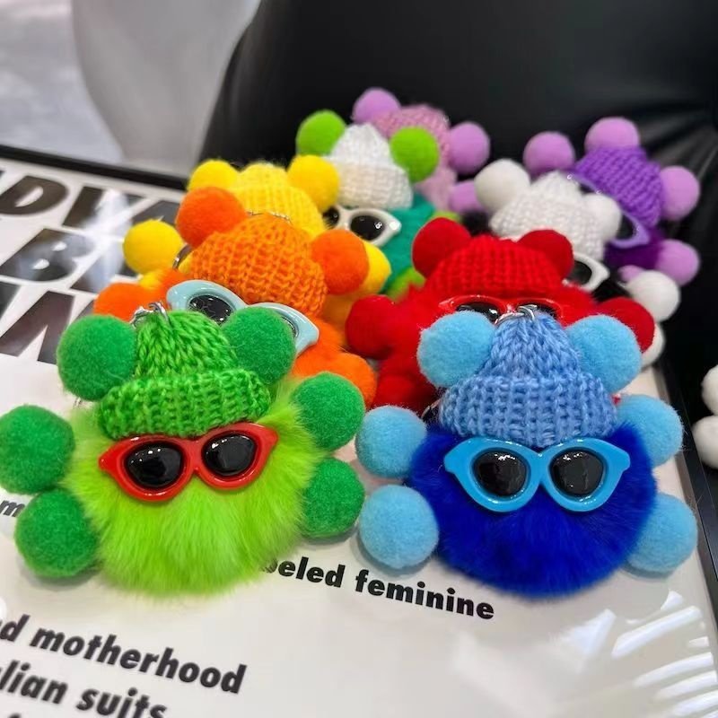 Cute Cartoon Plush Doll Keychain Soft Pom Pom Fluffy Ball Woolen Weaving Keychain For Women Car Backpack Purse Charm Accessories