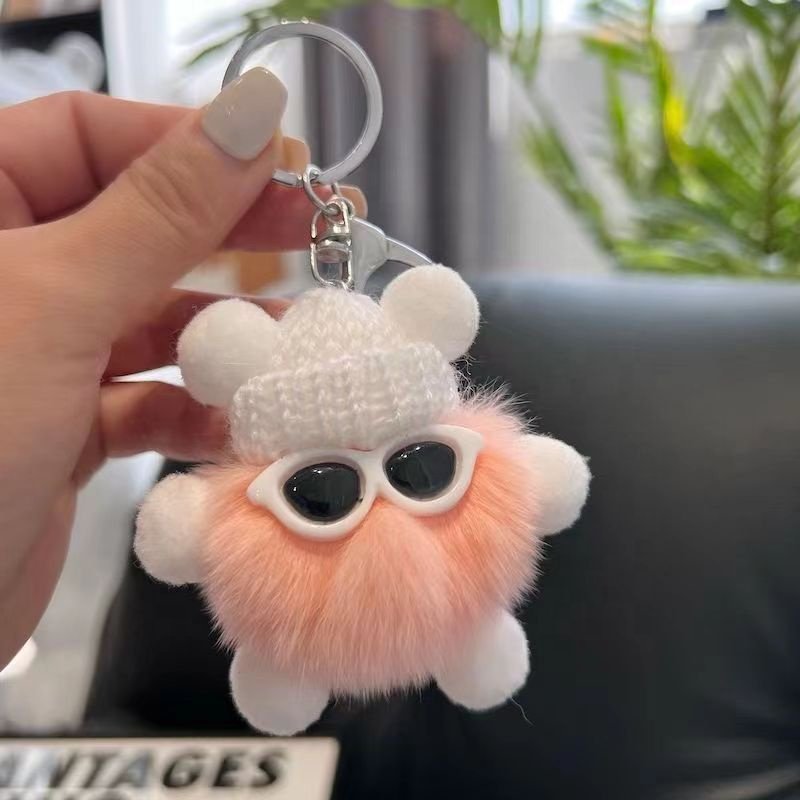 Cute Cartoon Plush Doll Keychain Soft Pom Pom Fluffy Ball Woolen Weaving Keychain For Women Car Backpack Purse Charm Accessories