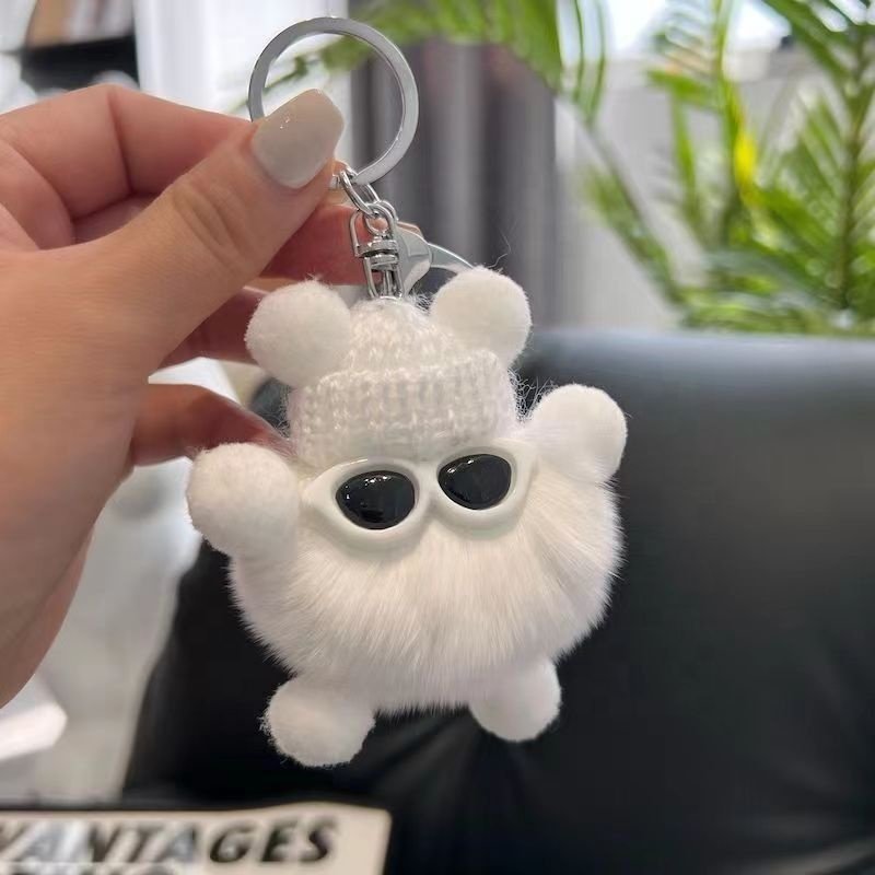 Cute Cartoon Plush Doll Keychain Soft Pom Pom Fluffy Ball Woolen Weaving Keychain For Women Car Backpack Purse Charm Accessories