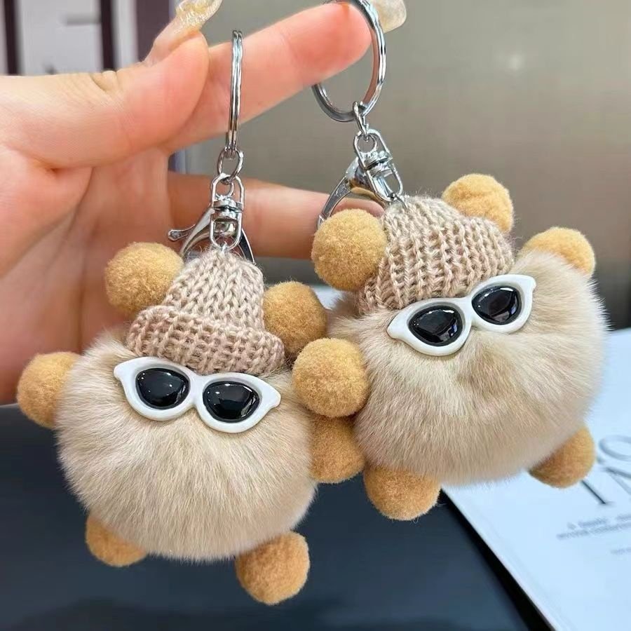 Cute Cartoon Plush Doll Keychain Soft Pom Pom Fluffy Ball Woolen Weaving Keychain For Women Car Backpack Purse Charm Accessories