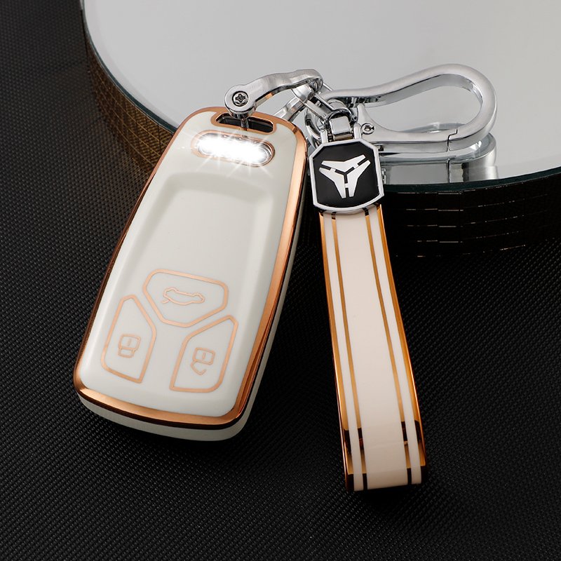 Gold Edge luxury 3 buttons Soft TPU Car key case,Key cover with Keychain Accessories for Audi A4 A5 B9 S5 Q5 Q7 SQ5 SQ7
