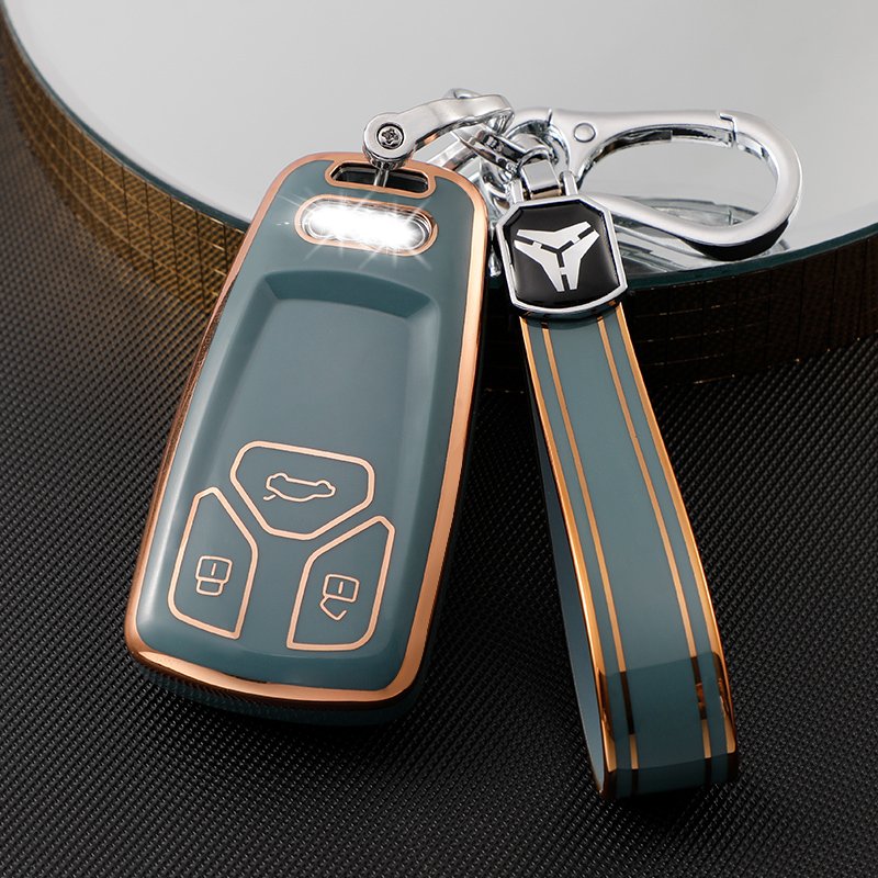 Gold Edge luxury 3 buttons Soft TPU Car key case,Key cover with Keychain Accessories for Audi A4 A5 B9 S5 Q5 Q7 SQ5 SQ7