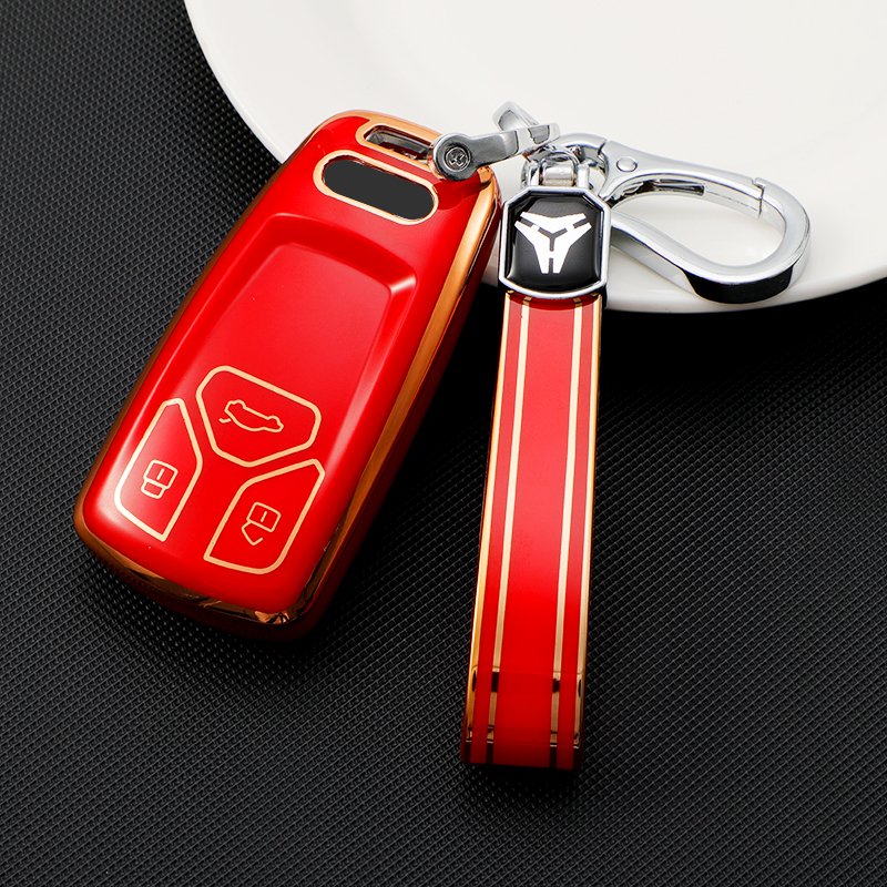 Gold Edge luxury 3 buttons Soft TPU Car key case,Key cover with Keychain Accessories for Audi A4 A5 B9 S5 Q5 Q7 SQ5 SQ7