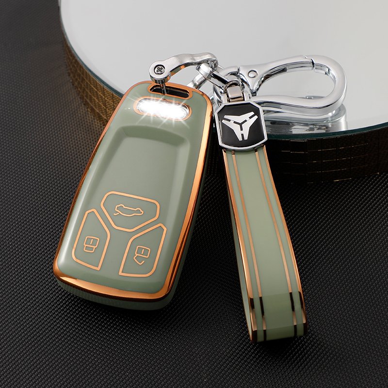 Gold Edge luxury 3 buttons Soft TPU Car key case,Key cover with Keychain Accessories for Audi A4 A5 B9 S5 Q5 Q7 SQ5 SQ7