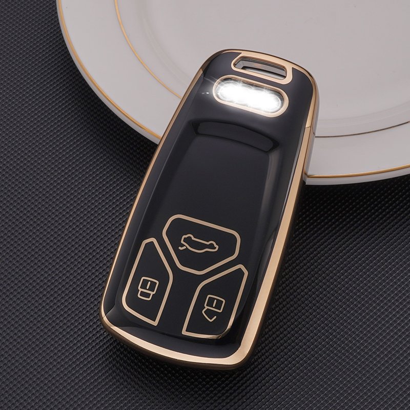 Gold Edge luxury 3 buttons Soft TPU Car key case,Key cover with Keychain Accessories for Audi A4 A5 B9 S5 Q5 Q7 SQ5 SQ7