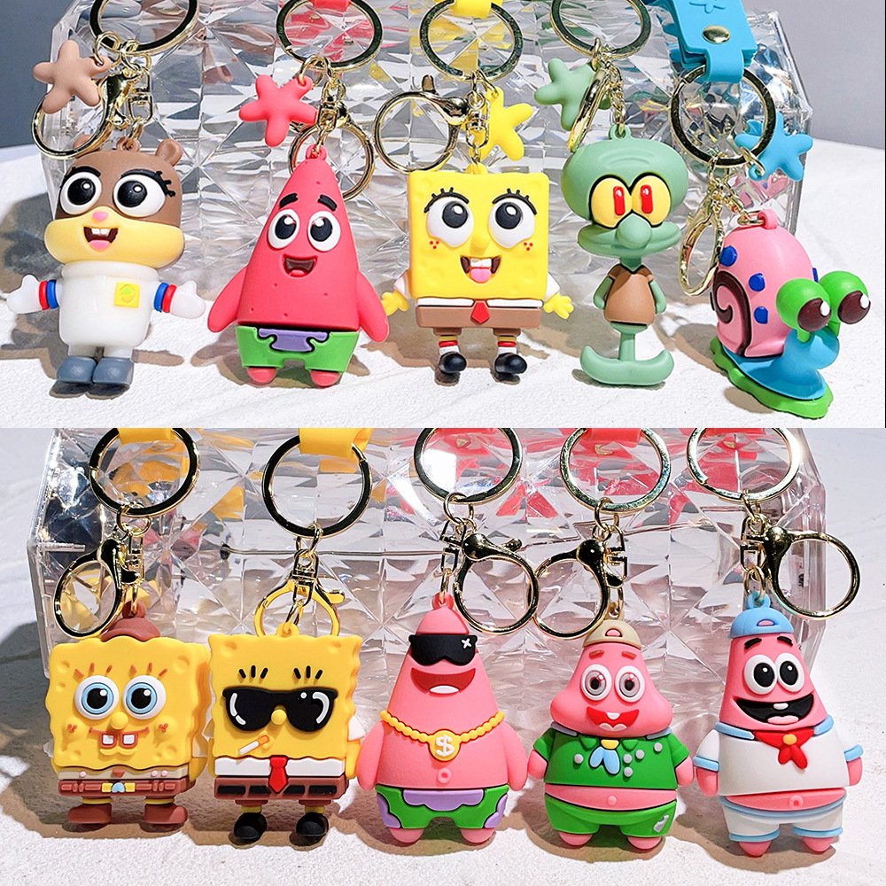 Kawaii Spongebobeds Patrick Star Squidward Tentacles Krabs Boss Keychain Cartoon Cute Bag Pendant Accessories Toy for Girls Gift